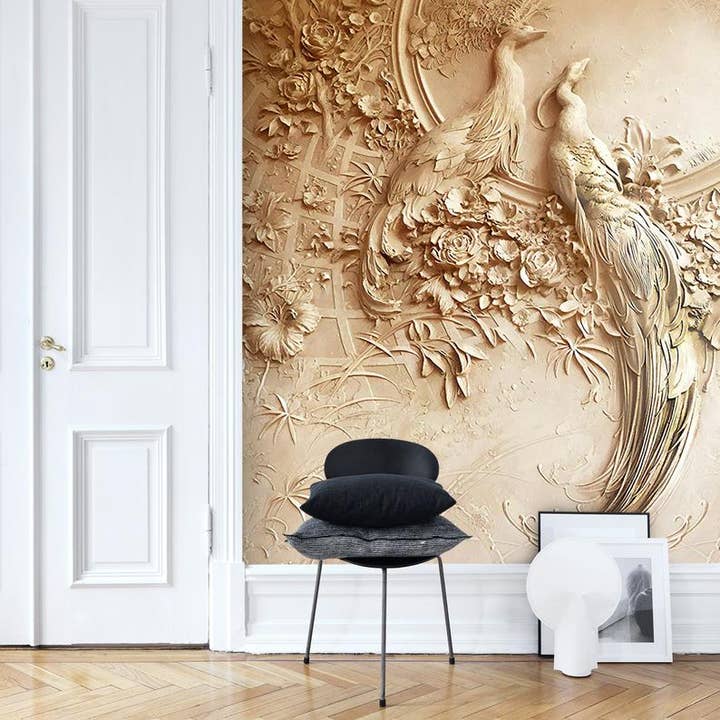 Les Panoramiques – wholesale Tapetrulle – Trompe l'oeil snidade påfåglar tapeter