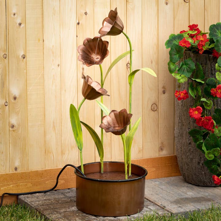 Sullivans Home Decor - Wholesale Outdoor Ornament/Decor - Copper Tulip Water Fountain