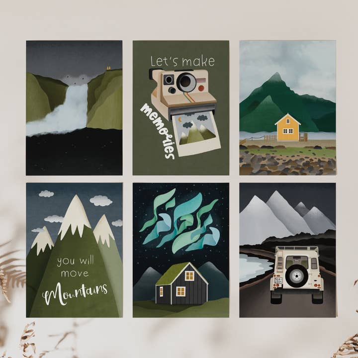 Travel North Postcard Set - 6 Mountain Adventure Travel Cards for wholesale by Tilda&Theo