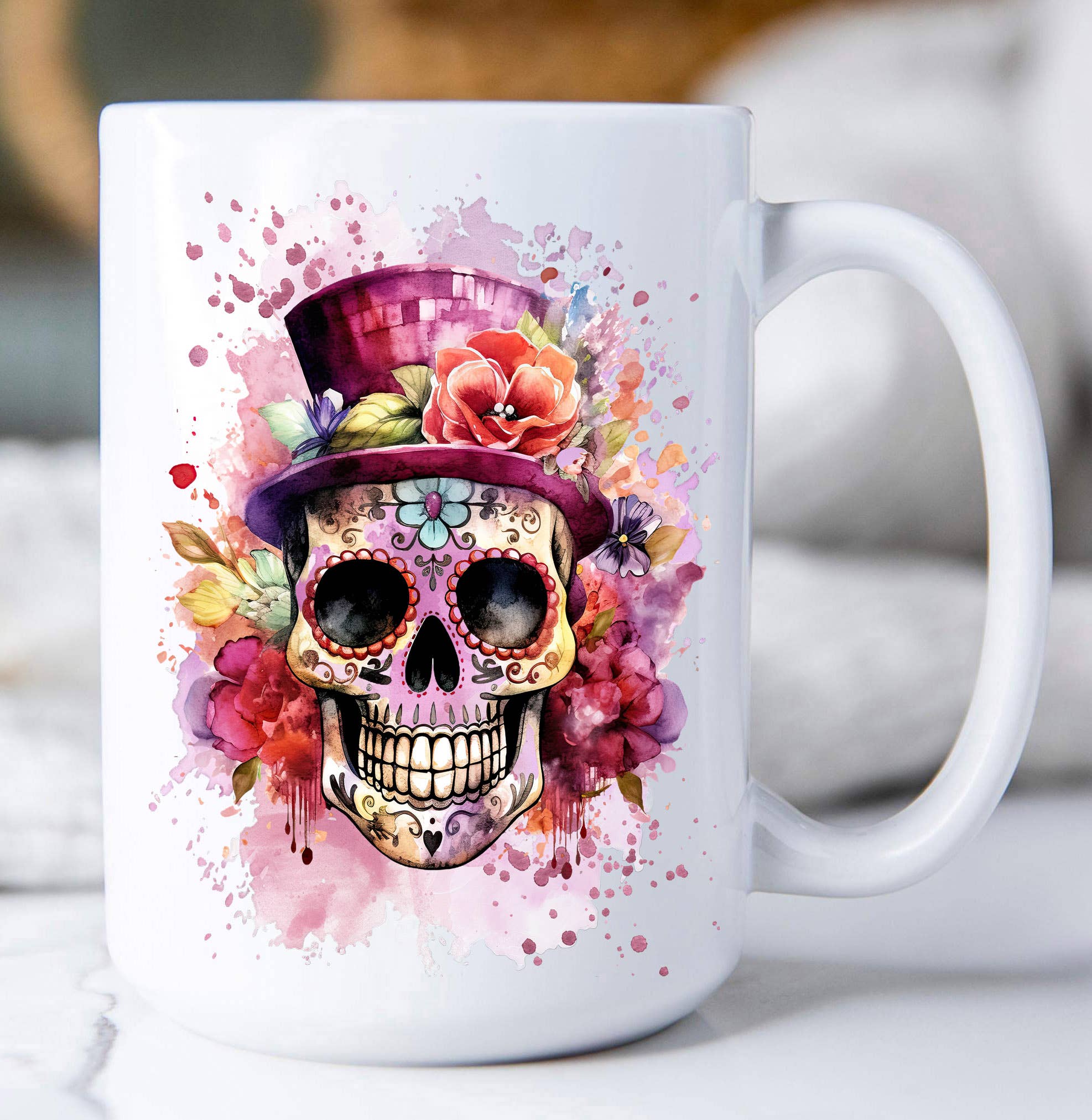 Avery Lane Gifts - Wholesale Coffee Mug - Day of the Dead Sugar Skull Top Hat Coffee Mug