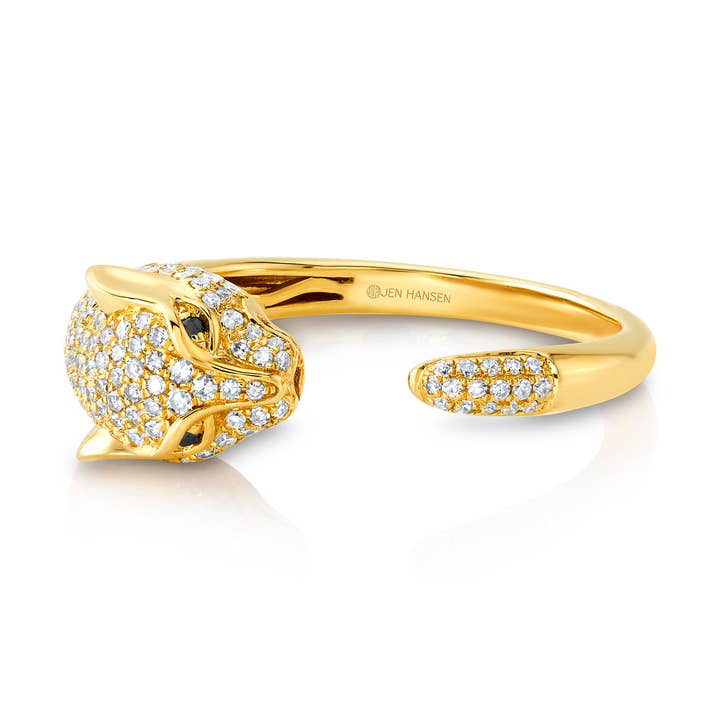 Black Diamond Panther Ring. 14kt Gold for wholesale by JEN HANSEN