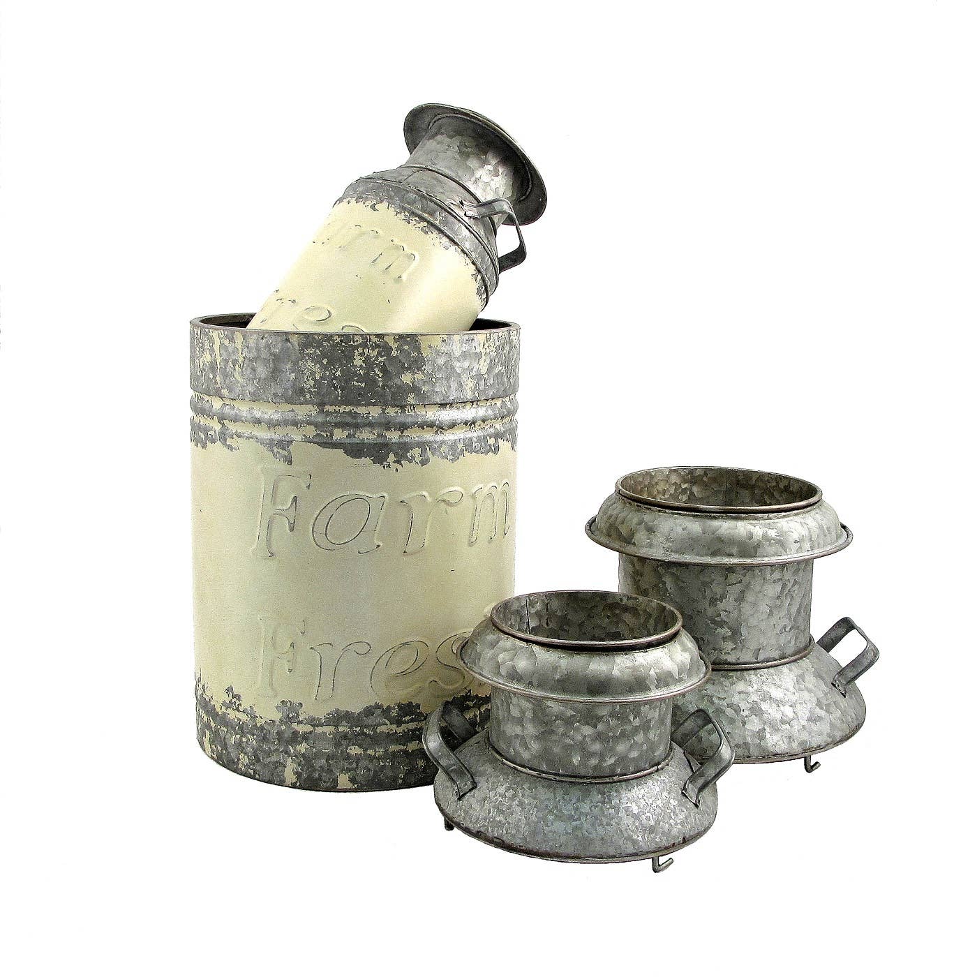 Zaer Ltd. International - Vente Pot - Pot à lait galvanisé en couleur crème, 3 tailles différentes, 2 couleurs6