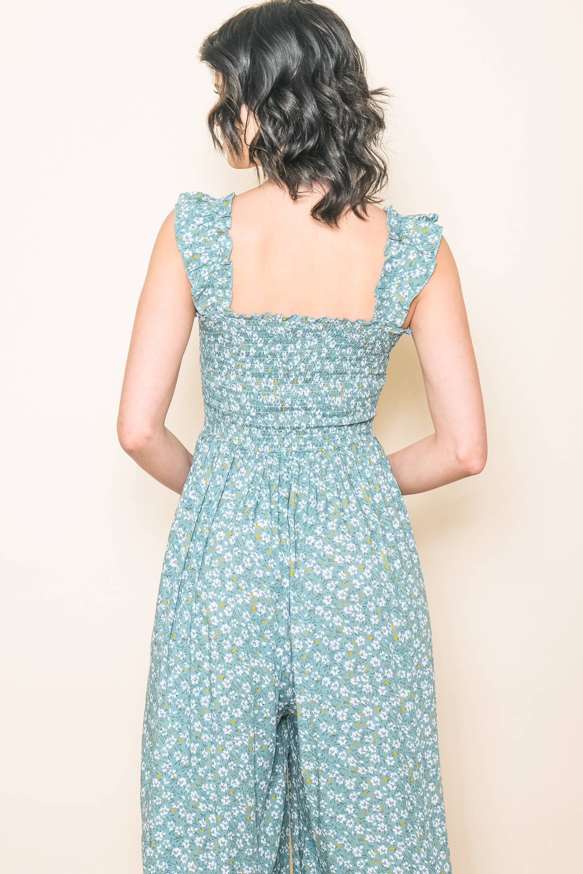 Elloh Collection - Wholesale Jumpsuit - Women's - Super Comfy Ruffle Shoulder Smocked Wide Leg Jumper Jumpsuit10