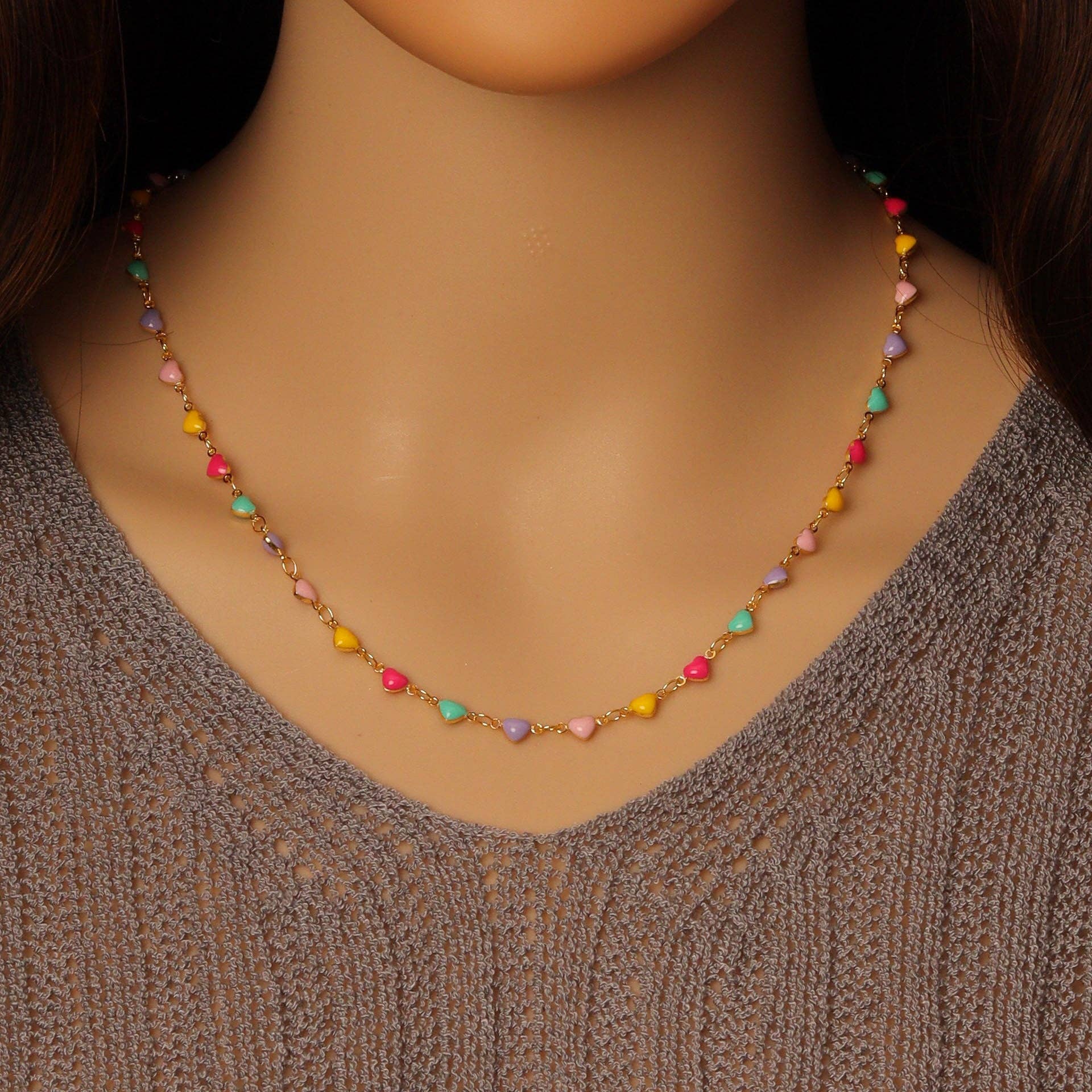 BestBeads&Beyond - Wholesale Link & Chain Necklace - Colorful Enamel Heart Chain by Yard necklace, sku#HX191