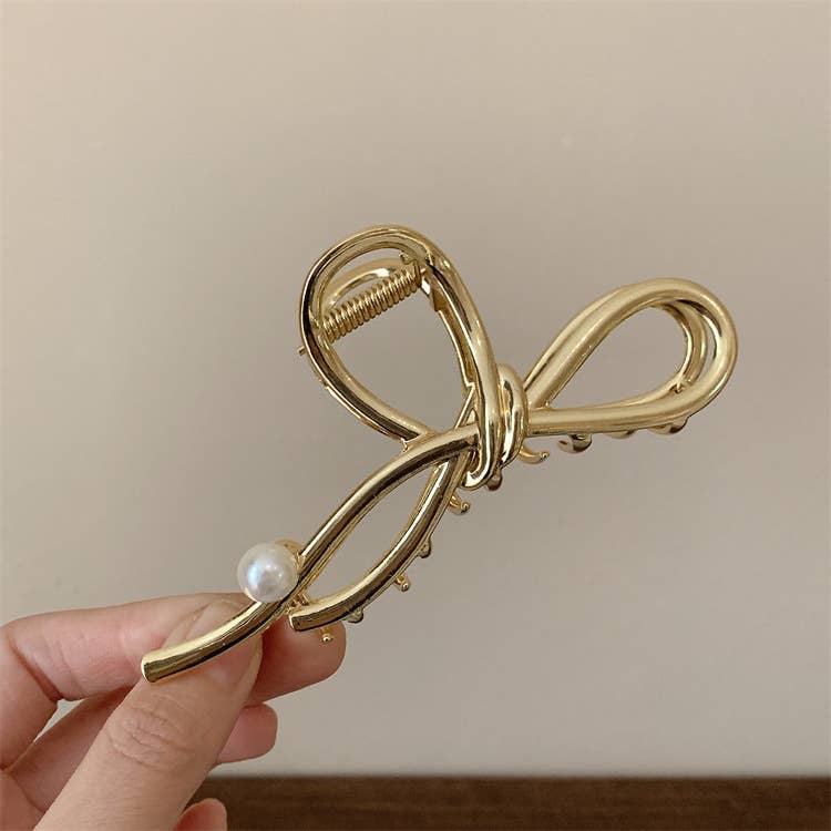 AK Brand - Wholesale Haarclip - Dames - Metallic Abstract Design Parel Strik Haarclip2