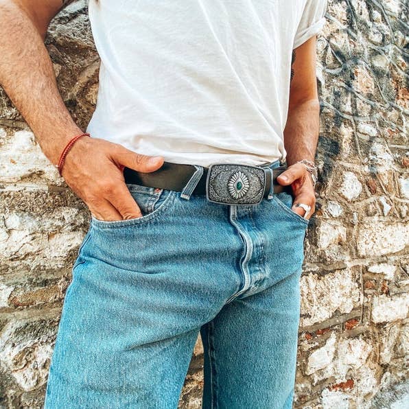 Christina Christi - Vente Ceinture – homme - Ceinture à boucle ethnique pour hommes, ceinture faite à la main, ceinture en cuir, pour hommes