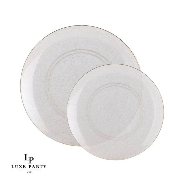Luxe Party - Wholesale Disposable Plate - Round Clear • Gold Glitter Plastic Plates | 10 Pack1