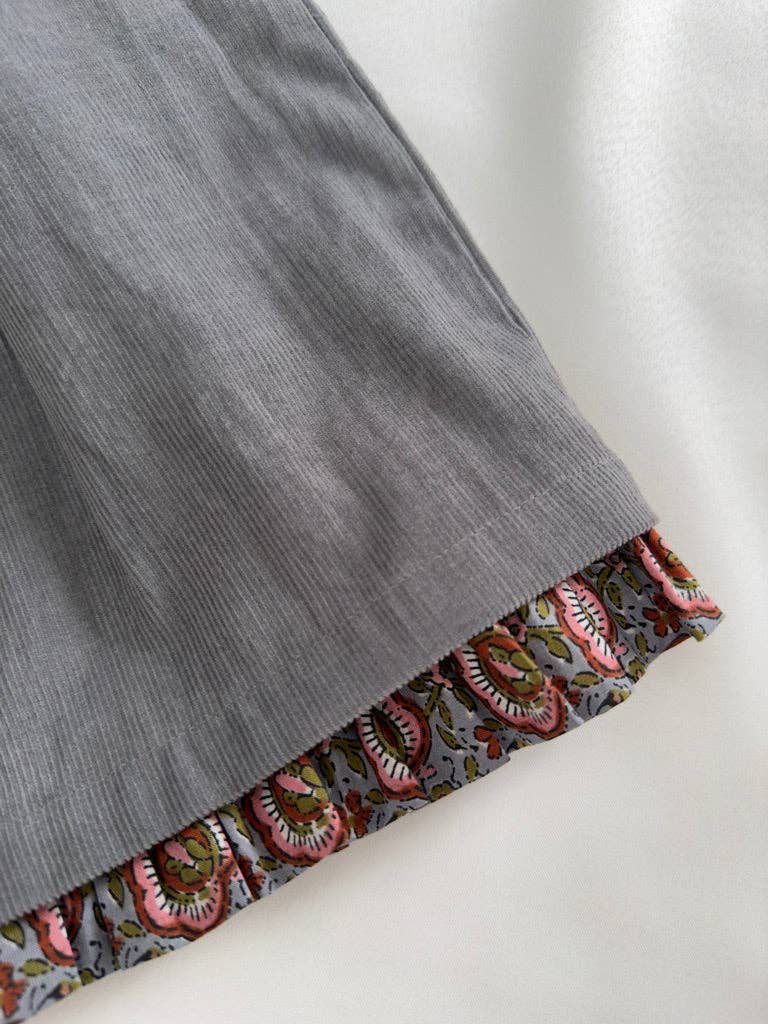 Yo Baby - Wholesale Dress - Kids - Reversible Solid Grey Corduroy & Grey Floral Printed Ruffle Dress15