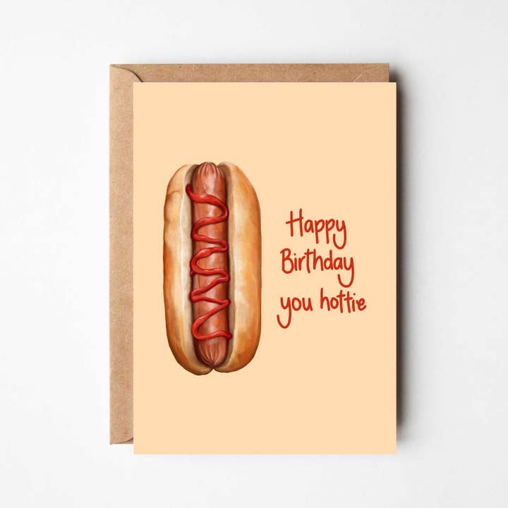 Grattis på födelsedagen, snygging - Varmkorv födelsedagskort för wholesale av Katie Tinkler illustration