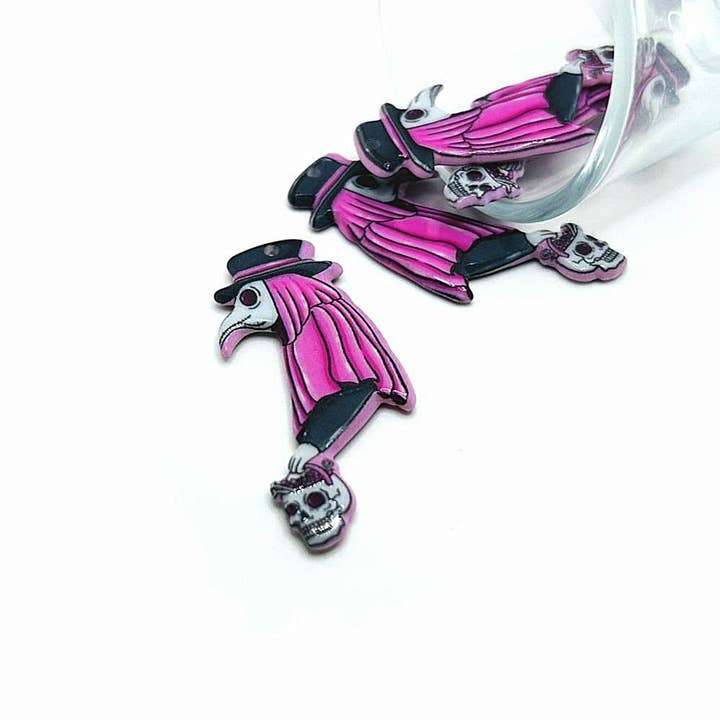 Guerrilla Charm - Wholesale Individual Charm/Pendant - Pink Goth Plague Doctor Halloween Charms, 46x21mm