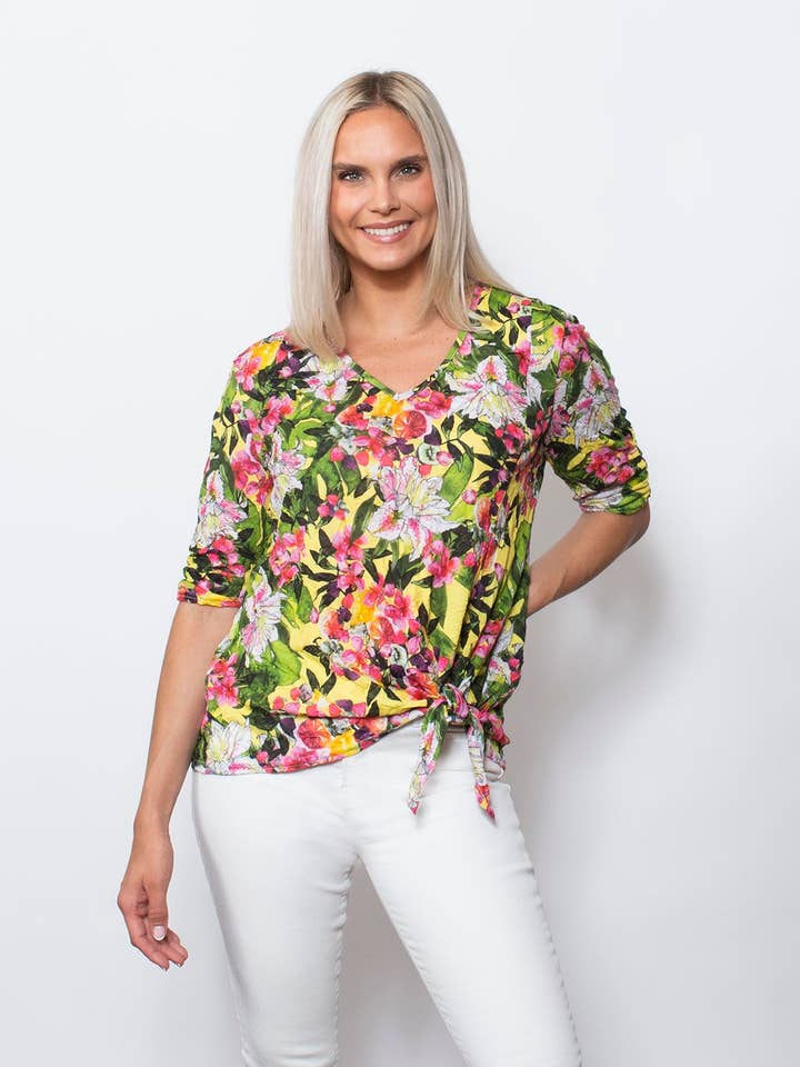 Printed Crinkle Mesh - V-Neck with Front Tie for wholesale by SnoSkins