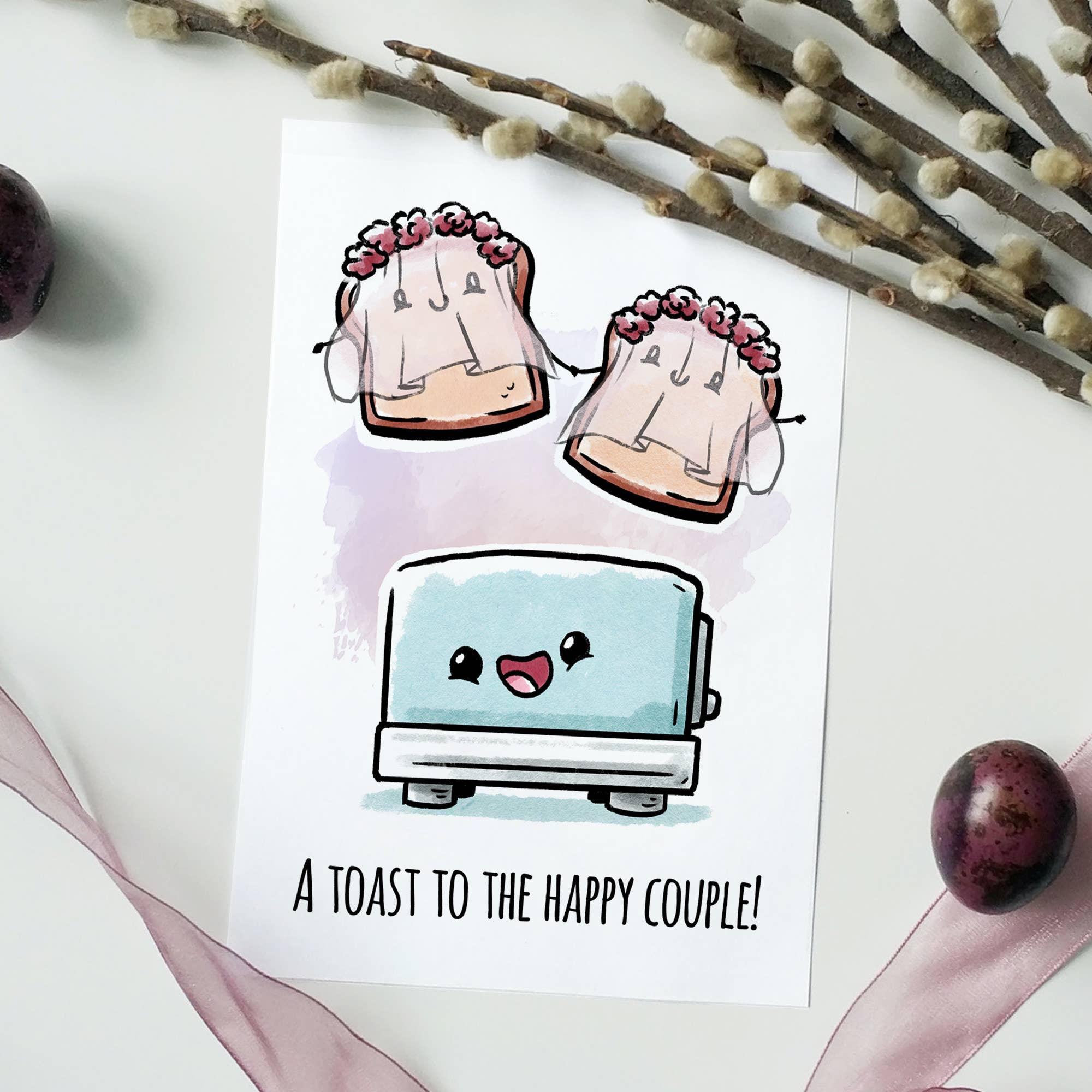 Aaron Millard Illustration – wholesale Bröllopskort – ”Skål för paret” - Roligt sött gay lesbiskt bröllopskort1