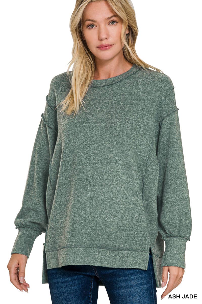 42POPS - Wholesale Knit Sweater - Women's - `.Brushed Melange Hacci Exposed Seam Sweater W/ Side6