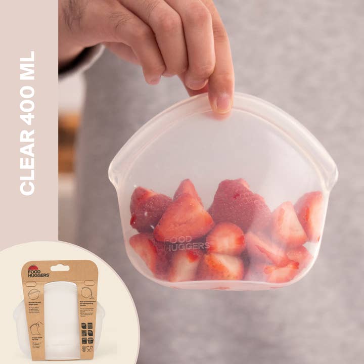 Reusable Silicone Storage Bag – Clear (400ml) for wholesale by Food Huggers