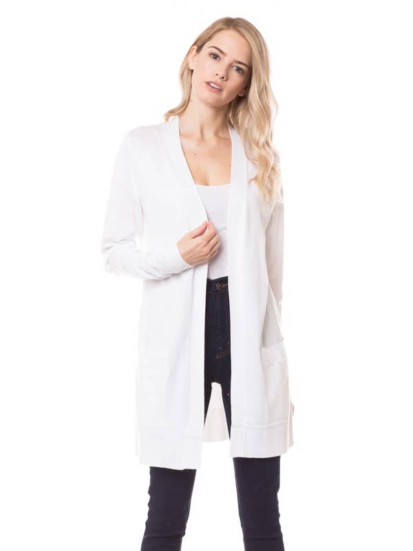 Newself Collection - Vente Cardigan – femme - Cardigan long léger ouvert sur le devant avec poches10