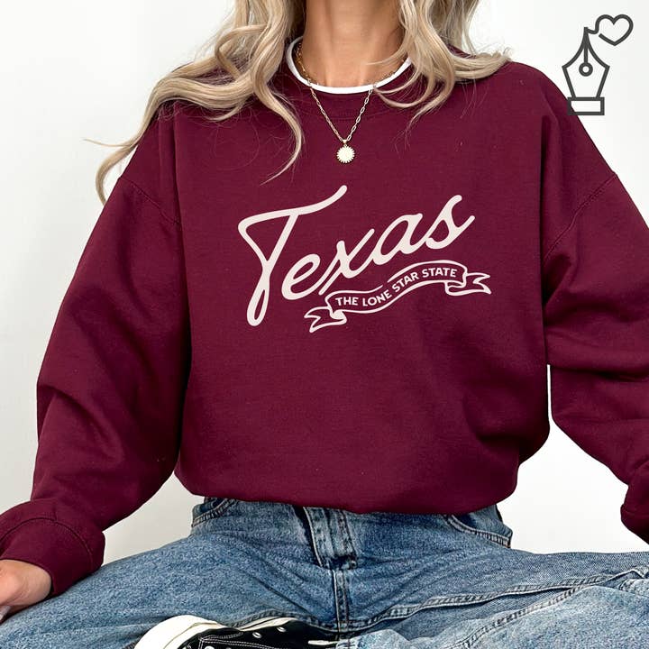 KylieBeth Designs - Vente Sweat-shirt à imprimés – femme - Sweat-shirt ras du cou Texas, fierté de l'État du Texas5