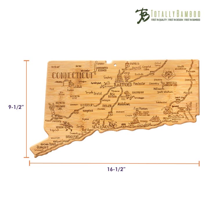 Totally Bamboo - Wholesale Cheese Board - Destination Connecticut Cutting Board with Engraved Artwork5