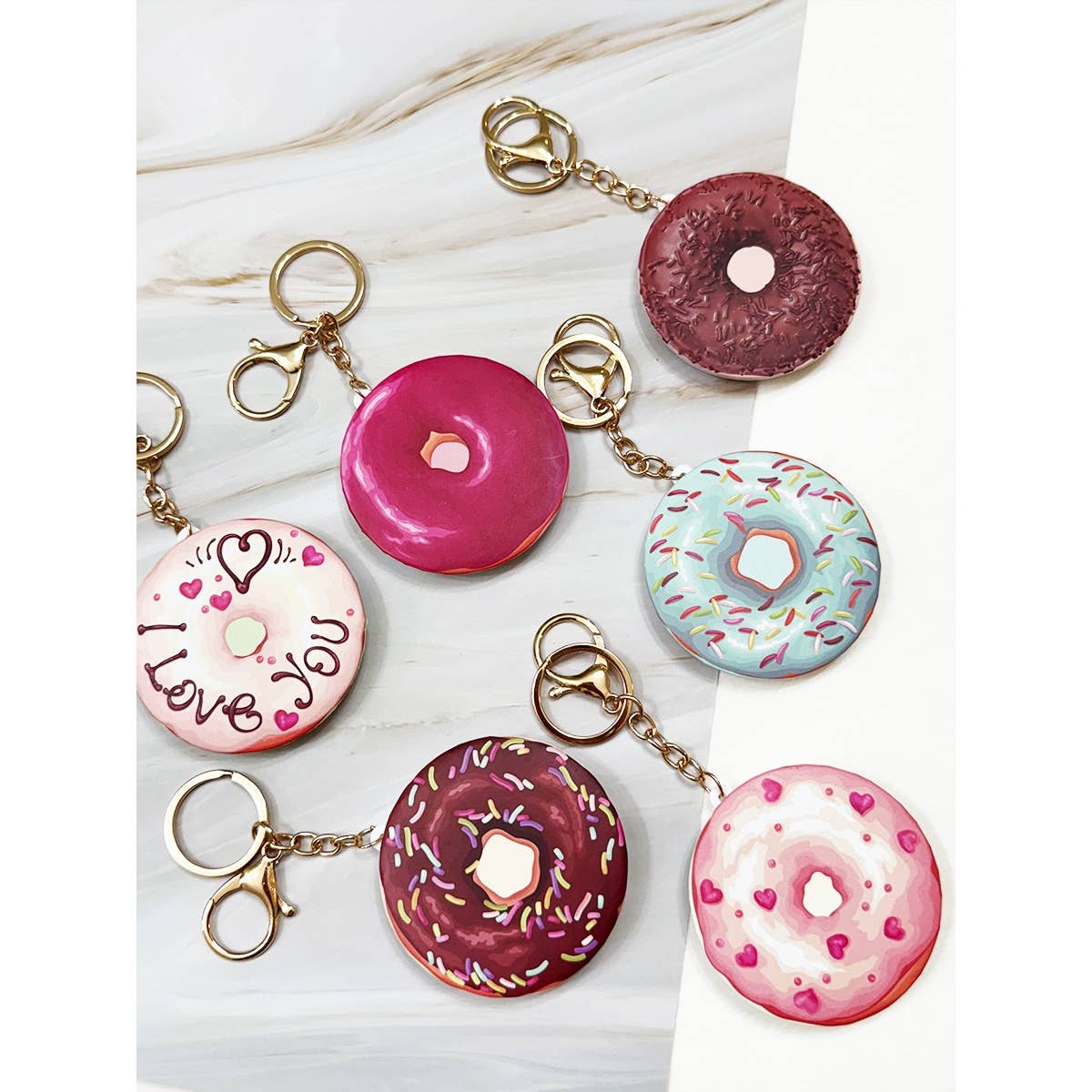 MIX COLOR Donut Compact Mirror with Keychain for wholesale on Faire4