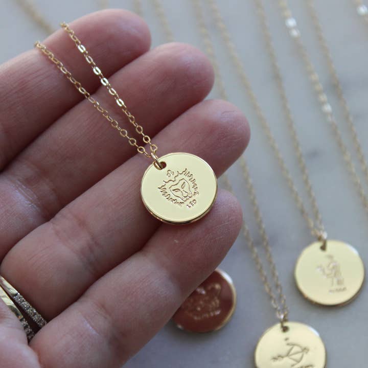 Laalee Jewelry – wholesale Pendant/charm necklace – Gold Zodiac Necklace, Zodiac Jewelry Celestial Coin Necklace1