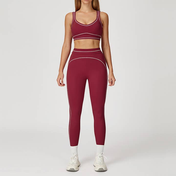 WONDERXFANS - Wholesale Activewear Set - Women's - Contrasting Color Sports Bra+high waist leggings 2-piece set8