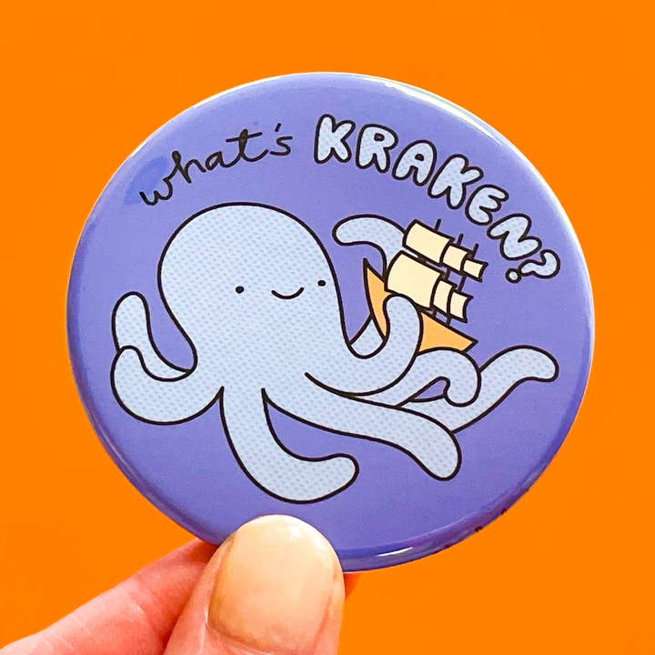 What's Kraken Cryptid Octopus Magnet or Pin for wholesale by Tiny Bee Cards
