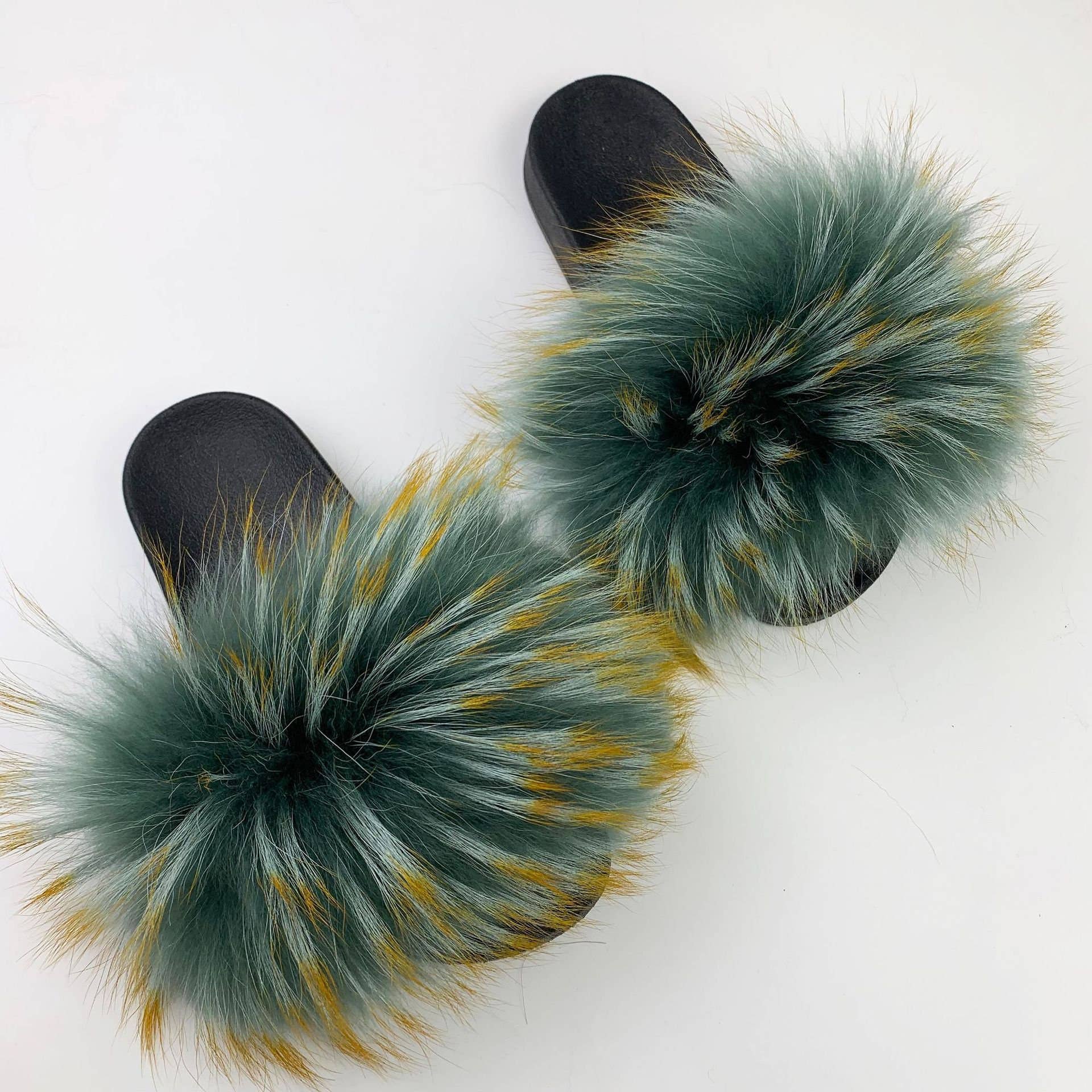 FurDecoration - Wholesale Slippers - Women's - Women Long Raccoon Fur Slides With Color Hair Tip Real Fur6