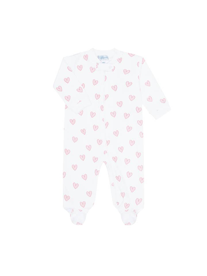 Pink Heart Print Zipper Footie for wholesale on Faire