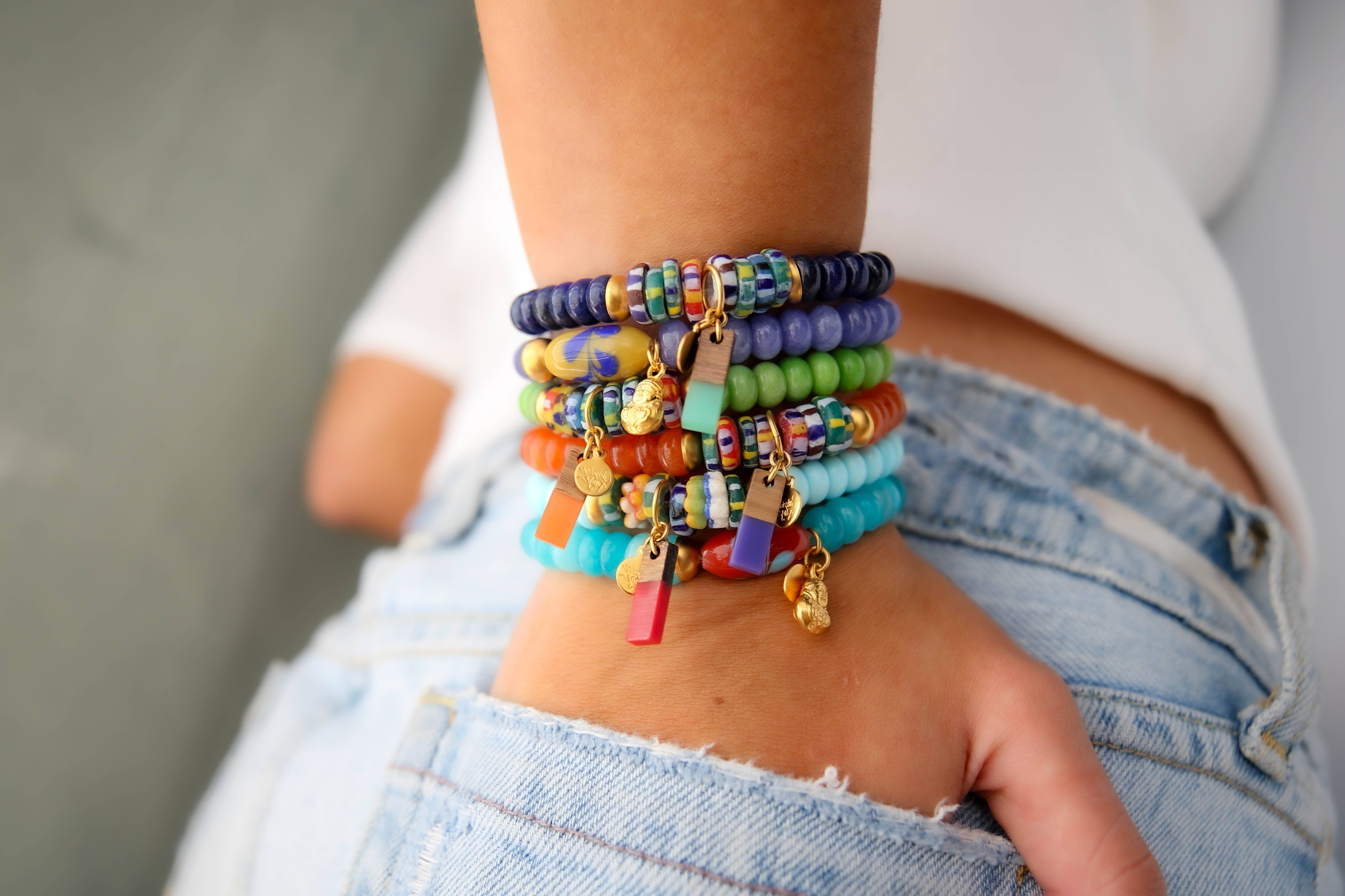 Catherine Page Jewelry - Wholesale Beaded Bracelet - Skittles Elastic Bracelet in Navy Jade1