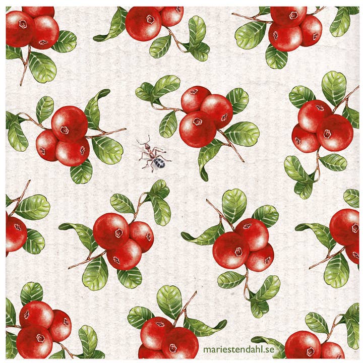 Swedish Dishcloth - Lingonberries by Marie Stendahl for wholesale by Scandinavian Specialties
