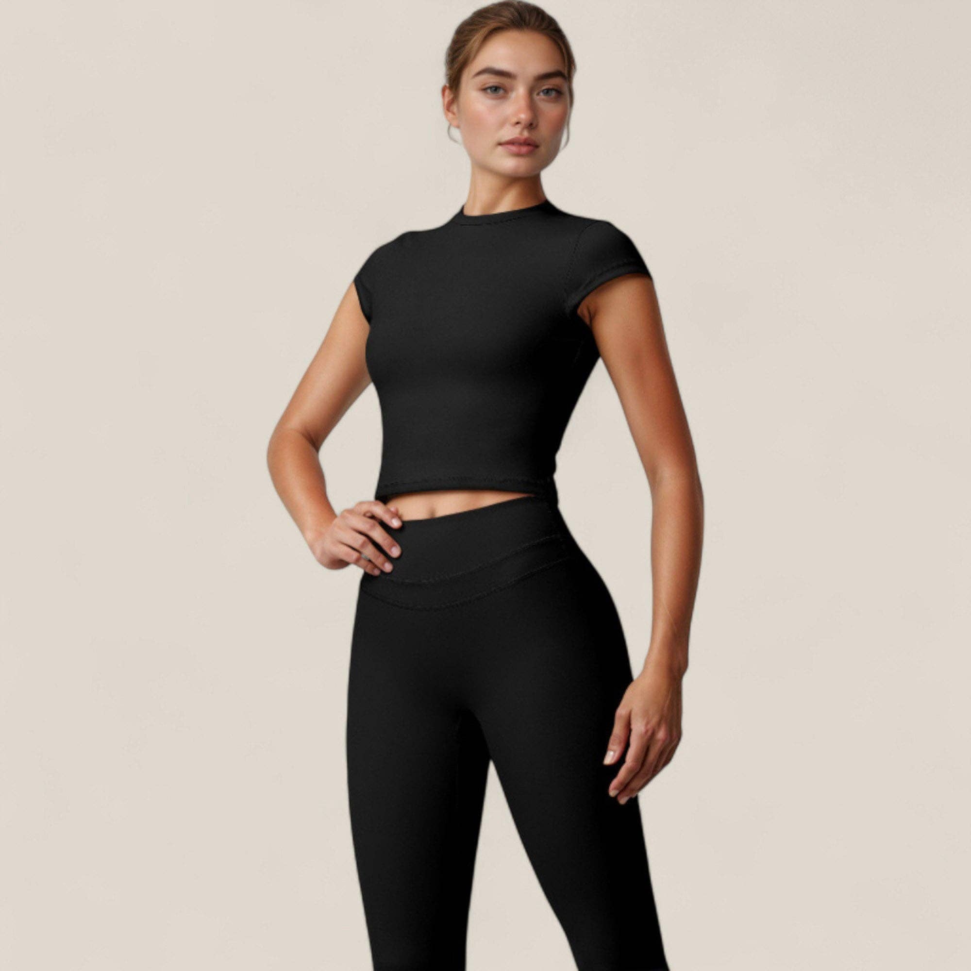 Active by Anna-Kaci - Wholesale Athletic Top - Women's - Fitted Crop Active Tee Short Sleeve Round Neck Stretch6