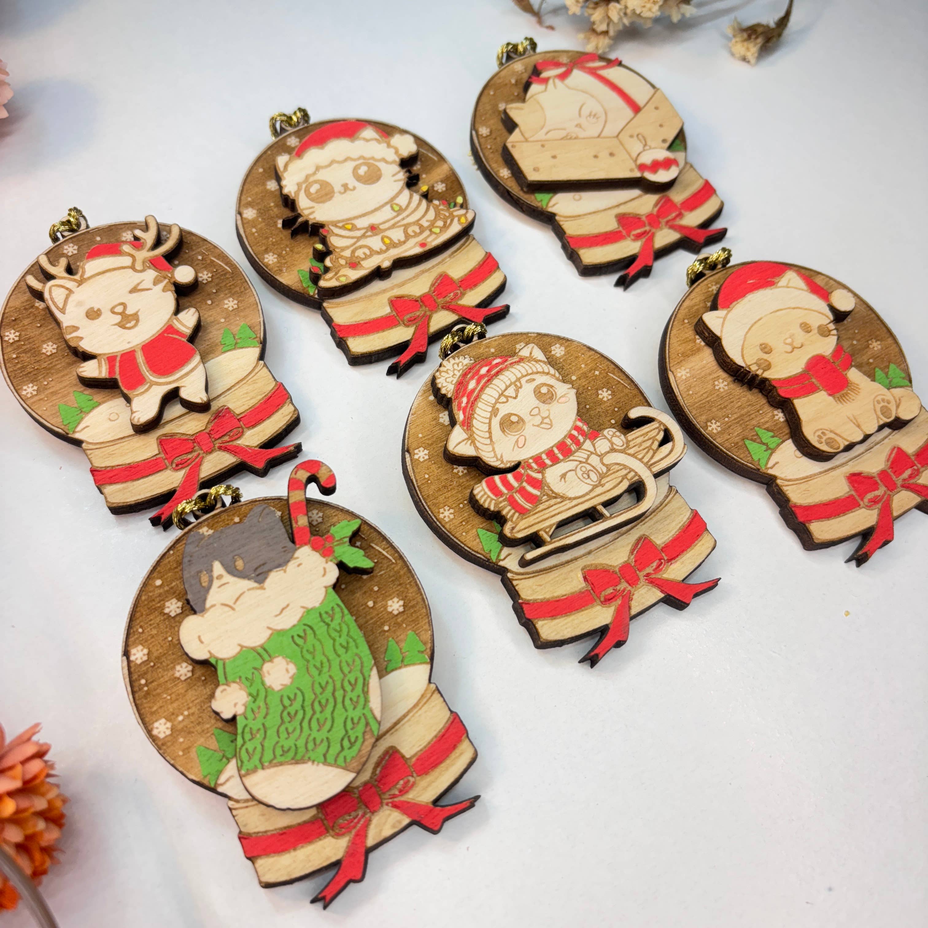 Studio Rima - Wholesale Ornament Set - Cats Christmas Wooden Ornaments - 30pcs - Kittens2