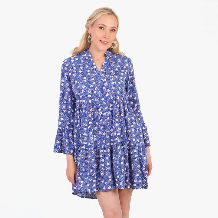 Daisy and Spot Mini Tiered Dress in Blue for wholesale by Sarta