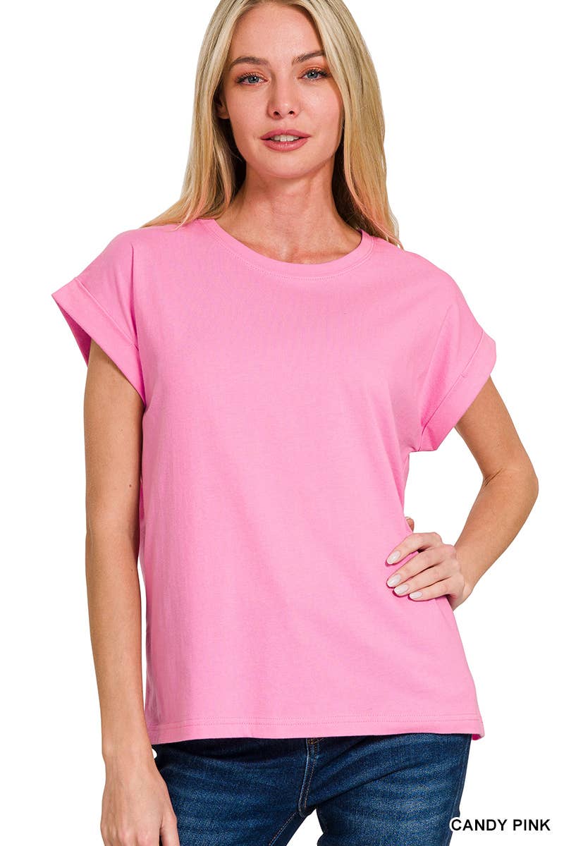 42POPS - Wholesale T-Shirt - Women's - `.Round Neck Folded Short Sleeve T Shirt42