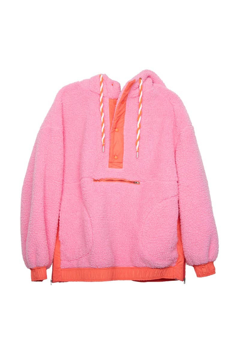 Pink Two-Toned Sherpa Pullover Hoodies for wholesale on Faire0