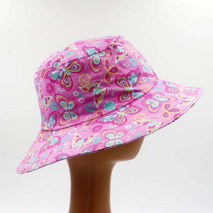 Kiss My Patootie – wholesale Bucket Hat - Dam – Vändbar solhatt - storlek dam och flicka - fjäril, nyckelpiga
