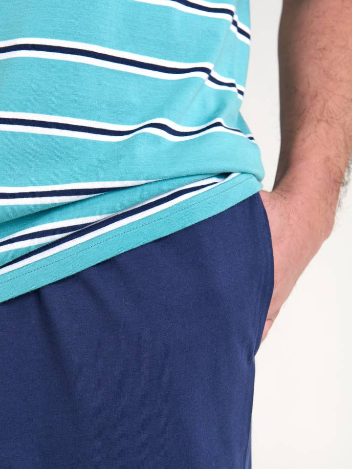 Blue Men's Summer Short Cotton Knit Pajamas - Green 3039 for wholesale on Faire3