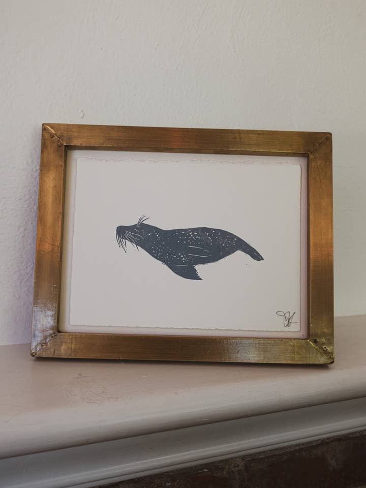 Spotted Seal Mini Original Hand Pressed Print for wholesale by Sharell Katelynn