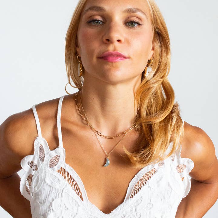 Bohemian and Bouj - Wholesale Pendant/Charm Necklace - The Moon Necklace | 14k Gold-Filled + Crystal Moon4