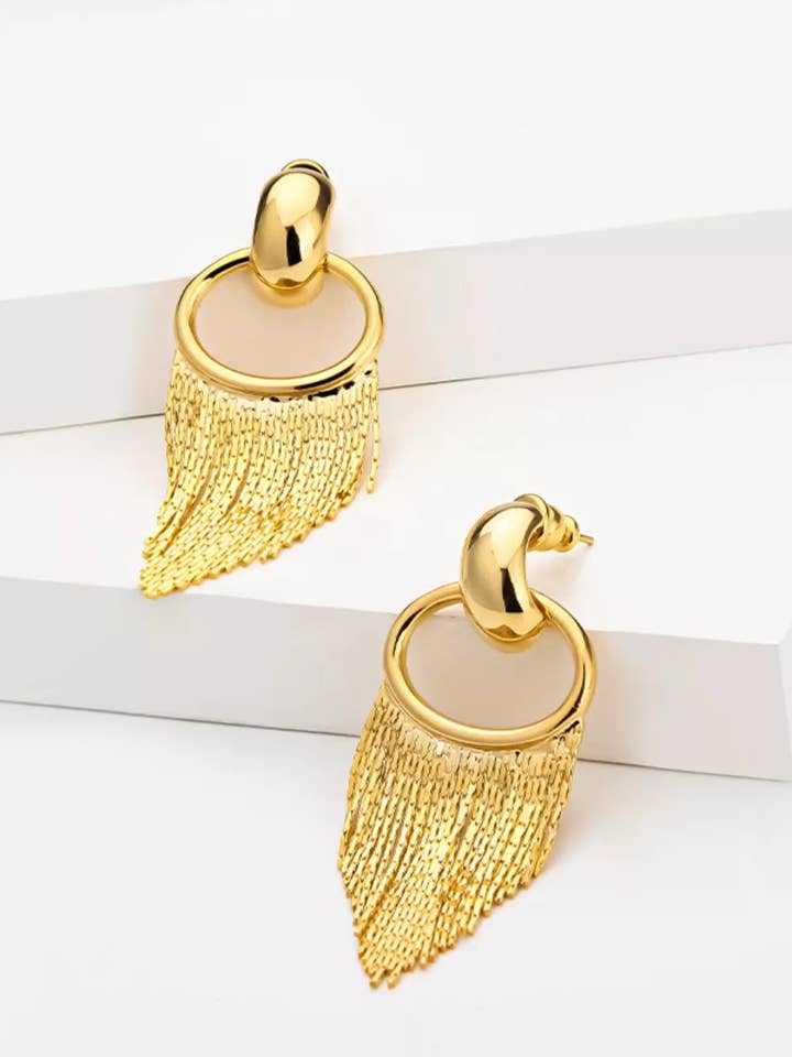 18K Gold-Plated Fringe Chain Earrings for wholesale by React Activewear
