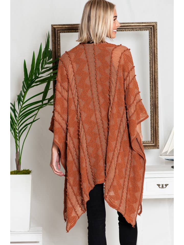 Justin & Taylor - Wholesale Kimono - Women's - Puffer-Up | Soft Textured Cover-Up Kimono With Pom Detail49
