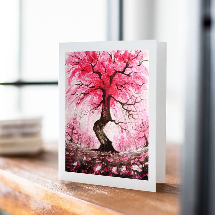 Zoee Xiao Artworks - Vendita all'ingrosso Biglietti di auguri generici - Biglietto d'auguri Japan Art Set di 6 — Biglietto di auguri con fiori di ciliegio di Kyoto