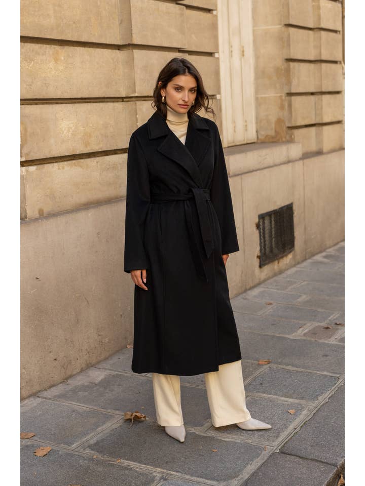Attentif Paris - Wholesale Coat - Women's - Belted long coat in blended wool50