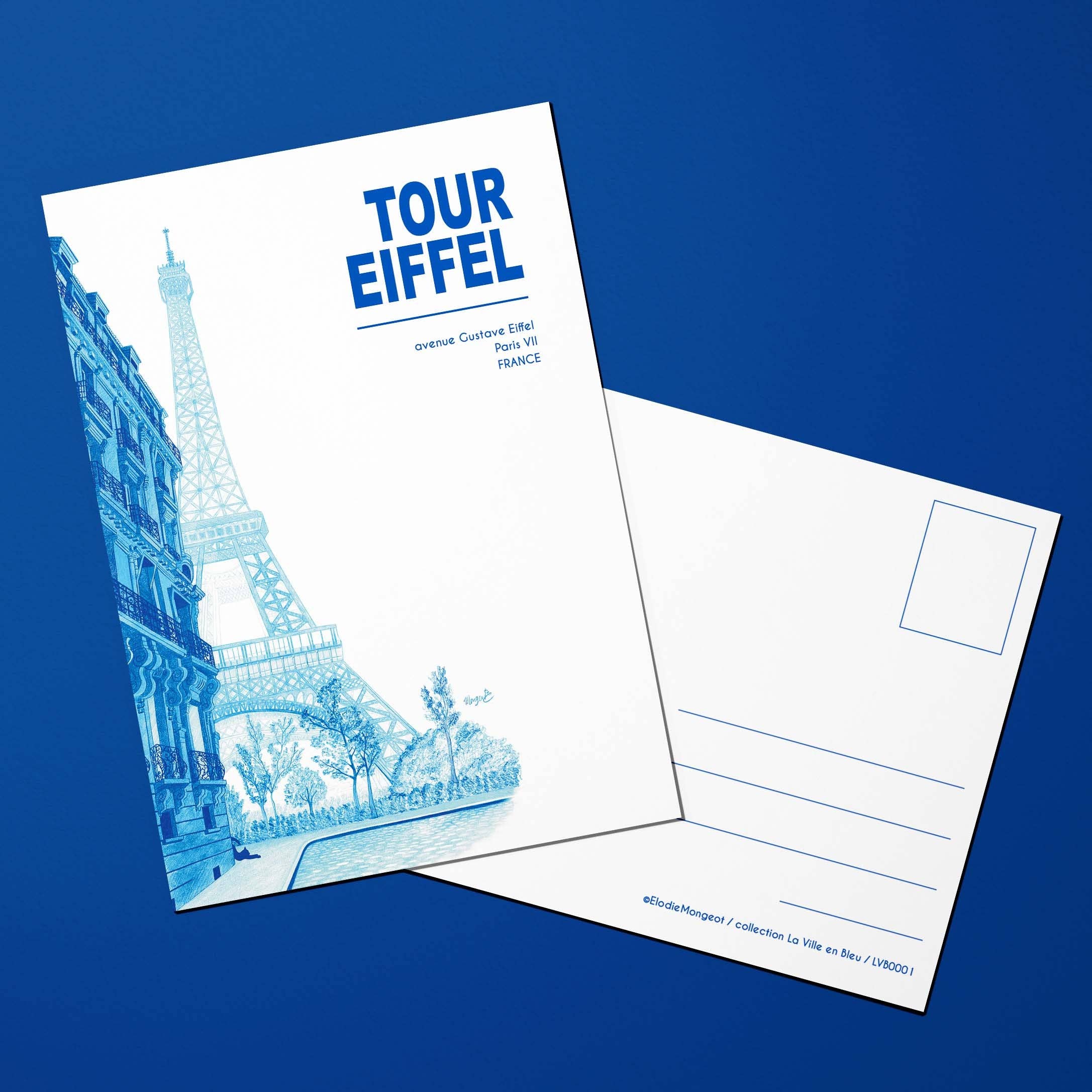 Oneart - Wholesale Postcard - Postcard The City in Blue Eiffel Tower - LVB00011