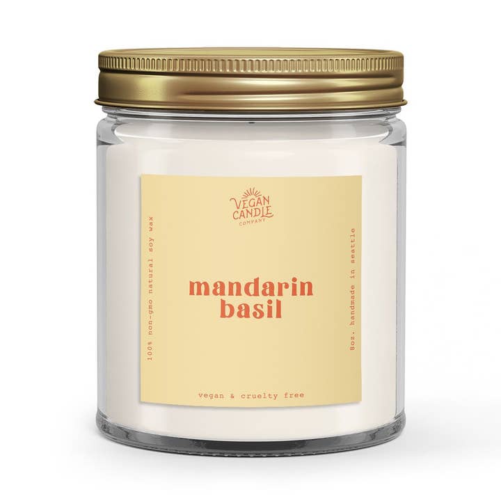 Mandarine Basilic - 9oz. Bougie de soja végétalien pour la vente par Vegan Candle Co.