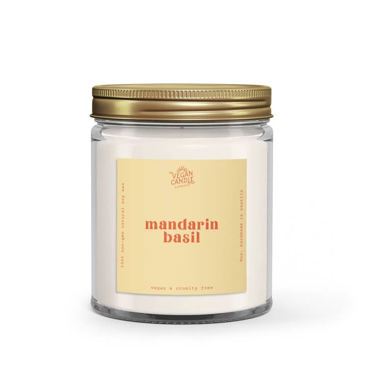 Mandarine Basilic - 9oz. Bougie de soja végétalien pour la vente par Vegan Candle Co.