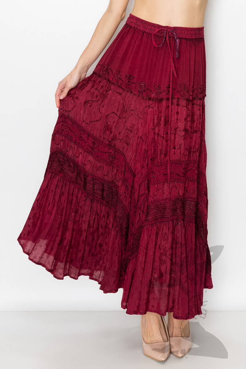JUST CRUISING - India Casual Designs - Wholesale Skirt - Women's - Handcrafted Maxi Skirt with Intricate Embroidery Detailing7