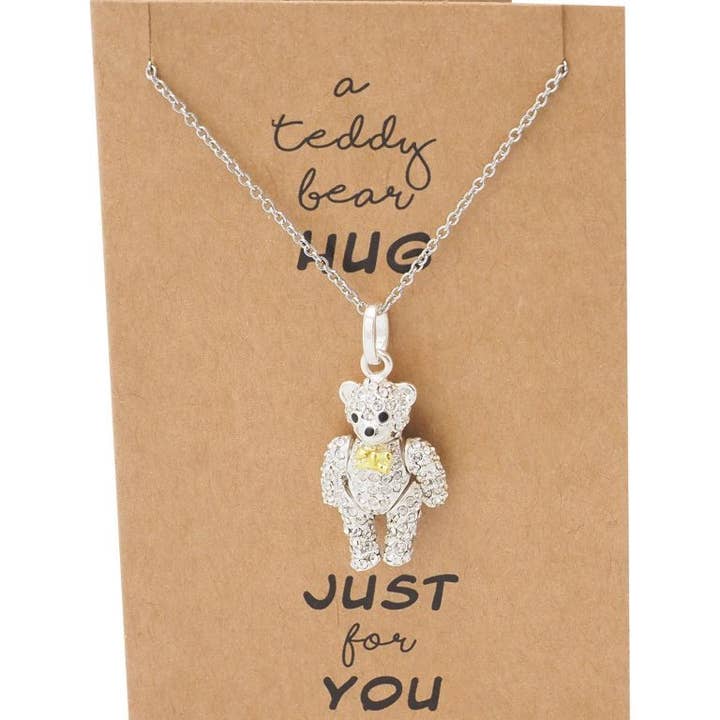 Quan Jewelry - Wholesale Pendant/Charm Necklace - Vada Teddy Bear Pendant Necklace with Inspirational Greeting Card