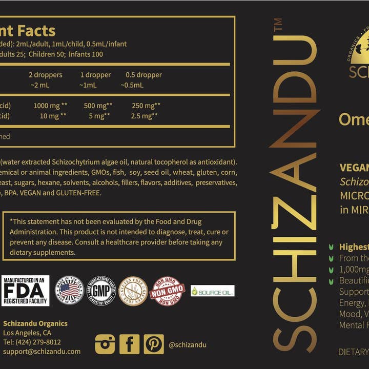 Schizandu Organics - Wholesale Oral Supplement/Vitamin - 100% Pure Omega-3 DHA Vegan Algae Oil, Unflavored2