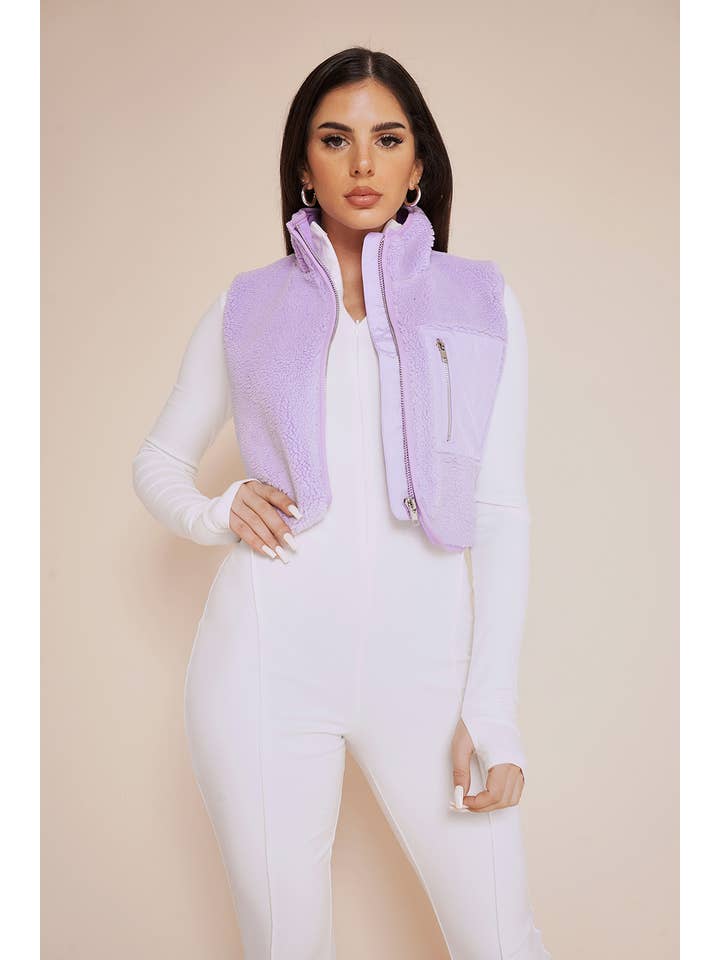 No Vacancy - Wholesale Outerwear Vest - Women's - Boucle cropped high neck vest