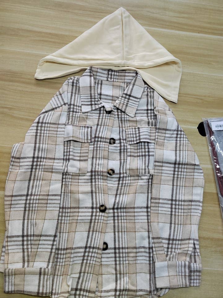 UNISHE - Vente Veste-chemise – femme - Plaid Shackets Veste Manteau Shackets avec capuche TOPW1504